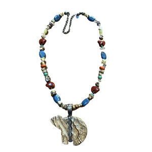 Carolyn Pollack Relios Sterling Silver Jasper Bear Pendant Necklace Southwestern